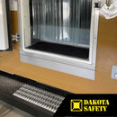 Heronair matting in doorway entrance with strip curtains, providing lightweight drainage for water-risk areas