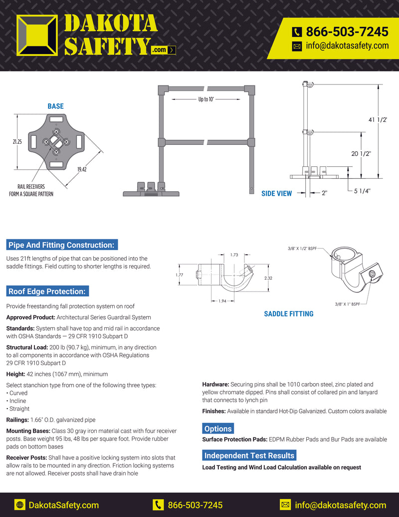 Architectural Series ballasted fall protection safety railing