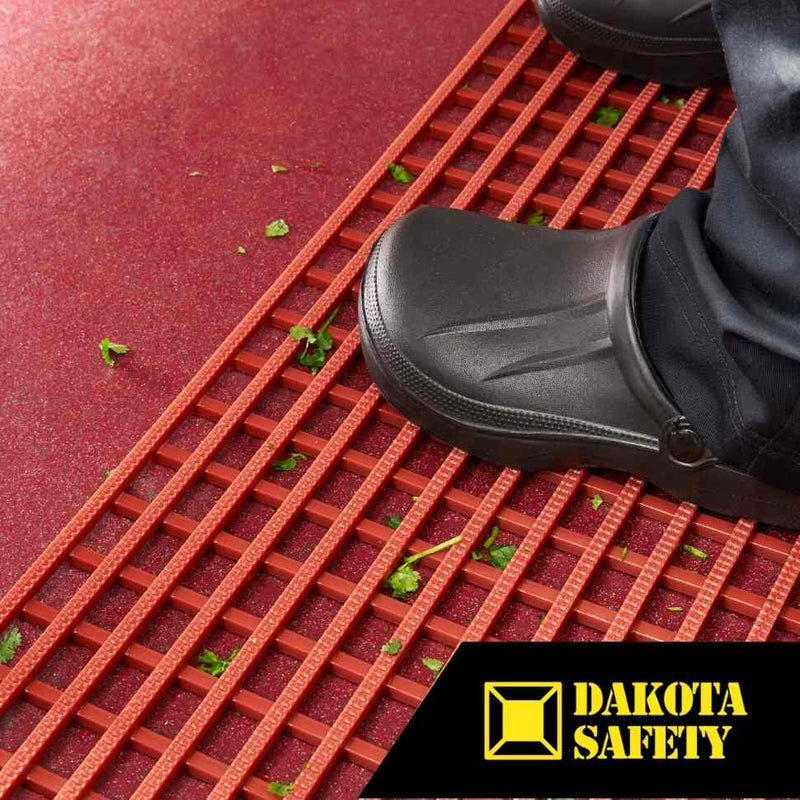 Herongripa open grid matting demonstrating food debris drainage capability in commercial kitchen environment