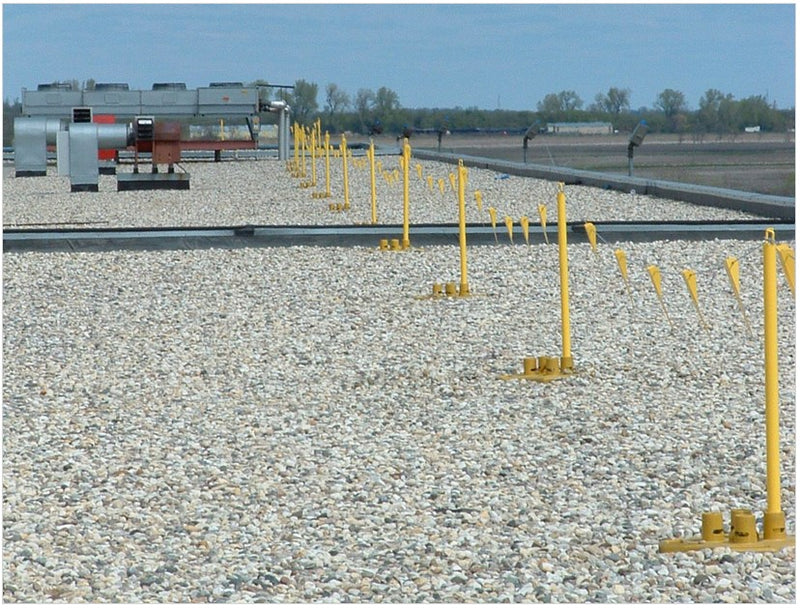 Perma-Line Permanent Visual Warning Line System with metal flagging and galvanized ballasted bases