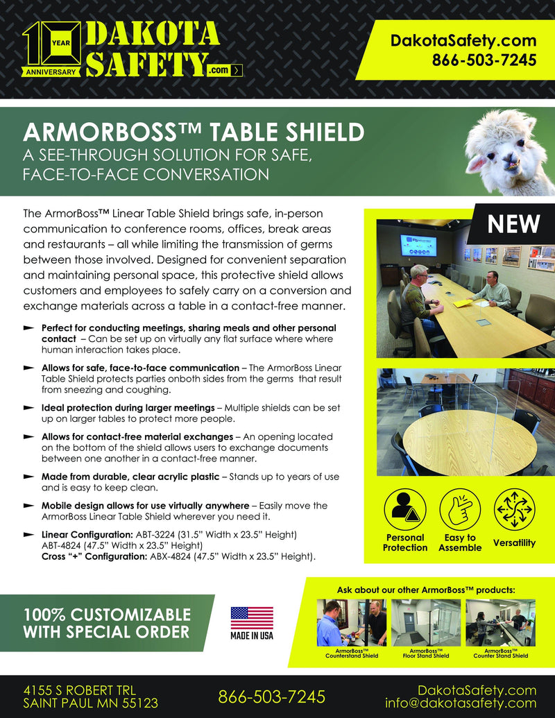 ArmorBoss Linear Table Shield 31.5" x 23.5" - Dakota Safety