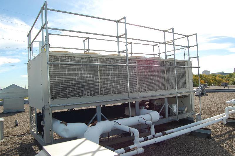 fall protection guardrail system for chiller units or HVAC units; handrail systems for HVAC units