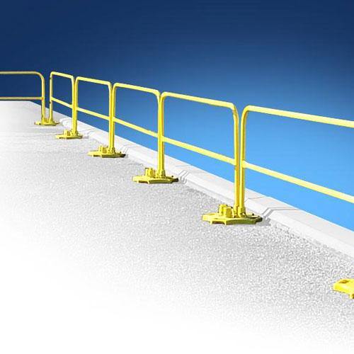 SafetyRail 2000 rooftop guardrail system by Dakota Safety, OSHA-compliant, non-penetrating fall protection with durable yellow rails